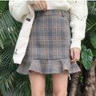 Plaid Ruffle Hem Wool Skirt