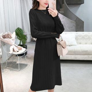 Long-sleeve Drawstring-waist Midi Knit Dress