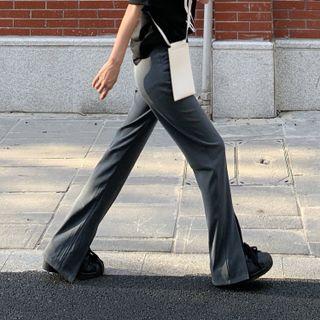 Plain Straight Leg Slit-hem Dress Pants