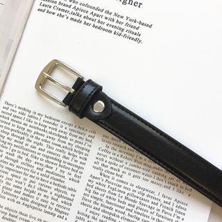 Metal Buckled Faux Leather Belt Black - One Size