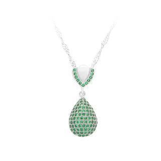 925 Sterling Silver Water Drops Pendant With Green Cubic Zircon And Necklace