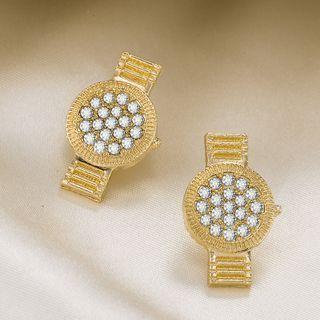 Rhinestone Watch Drop Earring 1 Pair - Yz107 - Gold - One Size