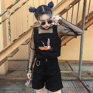 Set: Embroidery Cropped Top + High-waist Shorts