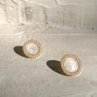 Retro Faux Pearl Disc Earring 1 Pair - Gold - One Size