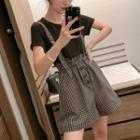 Set: Crew-neck Short-sleeve T-shirt + High Waist Suspender Shorts