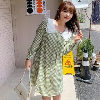 Wood Ear Trim Peter Pan Collar Plaid Dress