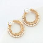 Faux Pearl Open Hoop Earring 2-1592 - Gold - One Size