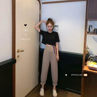 Short-sleeve Plain T-shirt / Harem Sweatpants