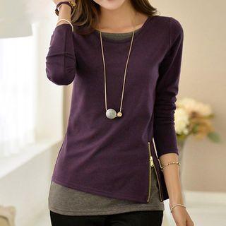 Side Zip Long Sleeve T-shirt