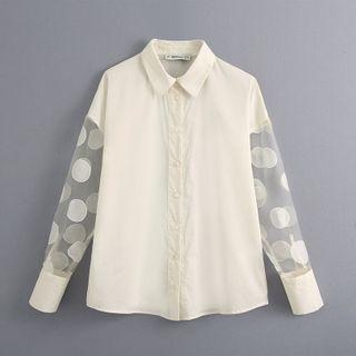 Dotted Mesh Panel Long-sleeve Shirt