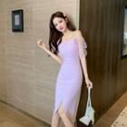 Puff-sleeve Embellished A-line Dress