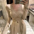 Lace-up Long-sleeve T-shirt / High Waist Wide-leg Pants