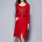 Embellished Slit Long-sleeve Dress