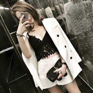 Set: Lace Camisole + Wide Leg Shorts + Buttoned Blazer