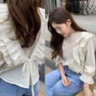 3/4-sleeve Ruffled Top Milky White - One Size