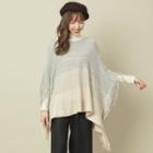 Color Block Fringed Sweater Light Gray - One Size