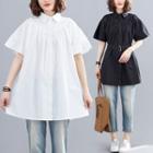 Collared Ruffled Elbow-sleeve Blouse