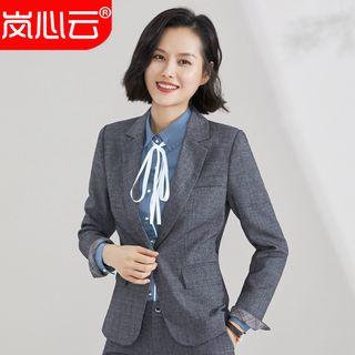 Buttoned Blazer / Long-sleeve Blouse / Slim-fit Dress Pants / Set