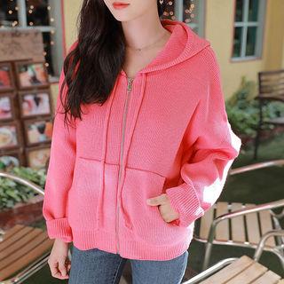 Zip-up Oversized Knit Hoodie