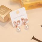 Rhinestone-heart Faux-pearl Drop Earrings Gold - One Size