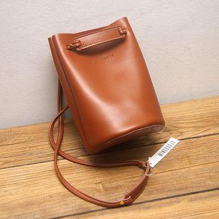 Genuine Leather Lettering Bucket Bag