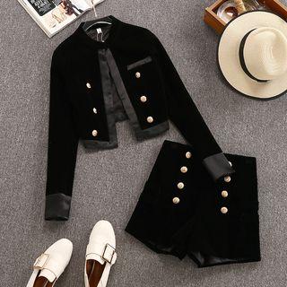 Set: Double-breasted Velvet Jacket + Wide-leg Shorts
