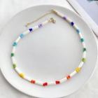Color Block Beaded Necklace White & Red & Blue - One Size