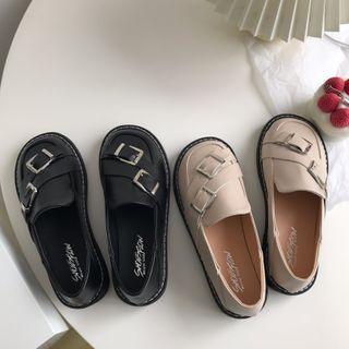 Dual Buckled Faux Leather Loafers