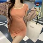 Short-sleeve Mini Bodycon Dress / Striped Shirt
