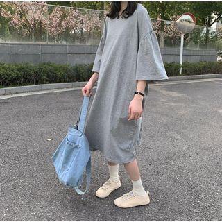Elbow-sleeve Crewneck T-shirt Dress