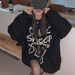 Sheep Print Sweater Sweater - Sheep - Black - One Size
