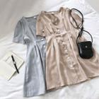 Plaid Single-breasted V-neck Short-sleeve Dress