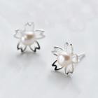Sterling Silver Freshwater Pearl Floral Earring