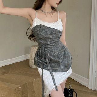 Spaghetti-strap Lace Mini Sheath Dress / Strapless Mini Dress