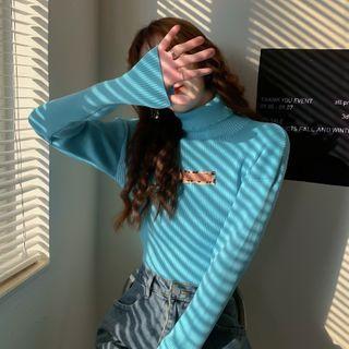Leopard Panel Mock-neck Knit Top