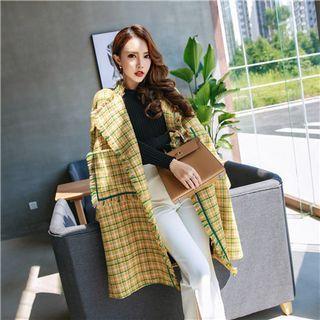 Fringed Plaid Loose-fit Coat