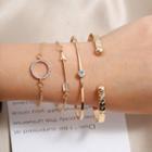 Set Of 4: Rhinestone Bracelet + Bangle (assorted Designs) Gold - One Size