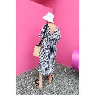 Drape-back Gingham Dress
