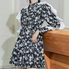 Lace Trim Floral Mini A-line Dress