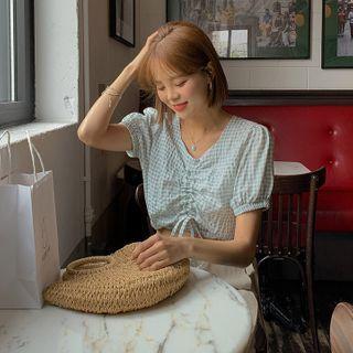 Drawstring Gingham Crop Top