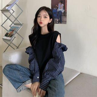Cold-shoulder Striped Panel Blouse