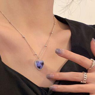 Heart Resin Pendant Alloy Necklace Silver - One Size