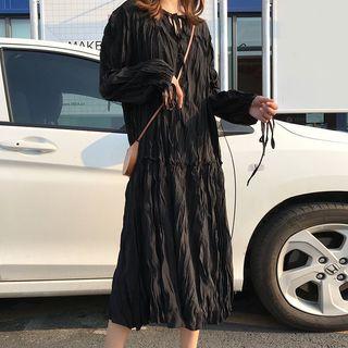 Long-sleeve Midi Shirred Dress