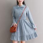 Bow-accent Gingham Long-sleeve A-line Dress