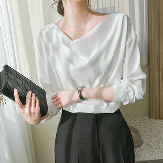 Drop-shoulder Cowl-neck Blouse