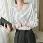 Drop-shoulder Cowl-neck Blouse