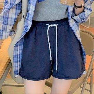 Plain Wide-leg Shorts Pants - Blue - One Size