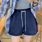 Plain Wide-leg Shorts Pants - Blue - One Size