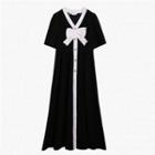 Short-sleeve Bow Button-up Midi A-line Dress
