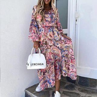 Paisley Print Maxi A-line Dress